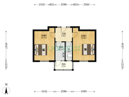 红旗路80号 2室0厅1卫 55平方