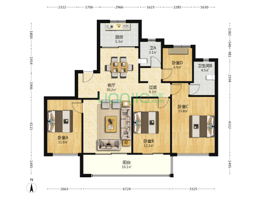 枫翠云轩 4室1厅2卫 139平方