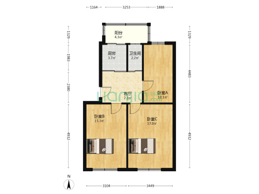 气象宿舍 3室1厅1卫 70平方