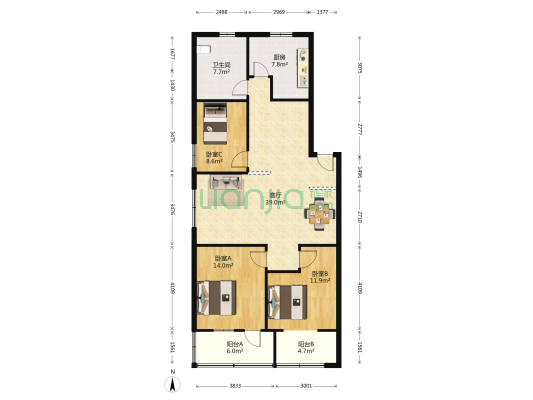 十亩地小区 3室1厅1卫 117平方