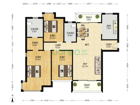 山水阅琴湾 3室1厅2卫 133平方