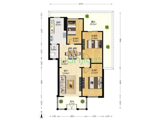 一纬路 3室2厅1卫 83平方