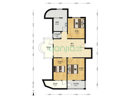 南埗市扬 3室1厅2卫 93平方
