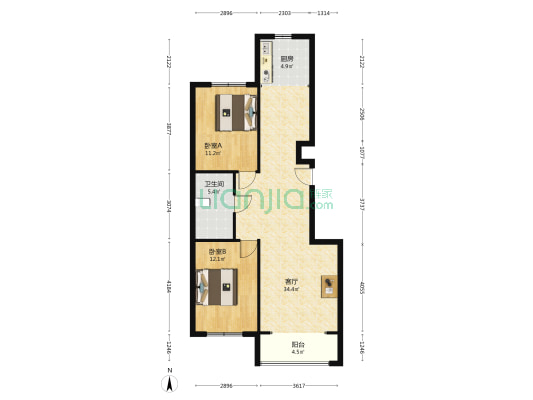 景泰翰林北区 2室1厅1卫 99平方