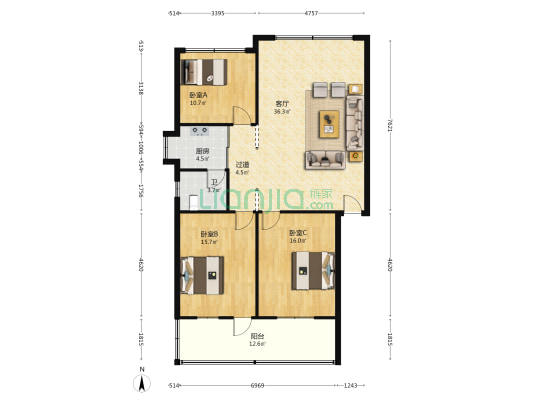南门路 3室1厅1卫 116平方