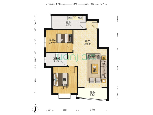 时代名邸 2室1厅1卫 88平方