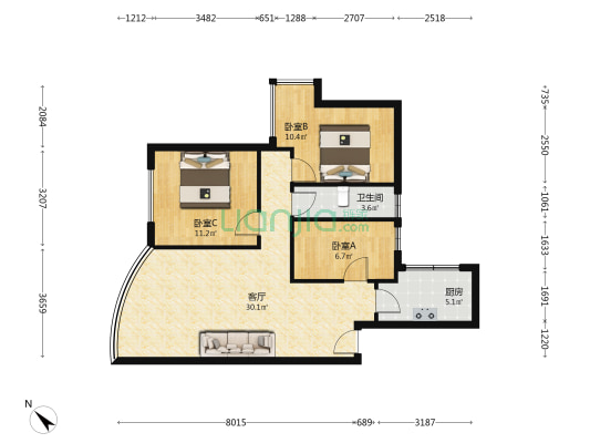 宏汇阁 3室1厅1卫 77平方