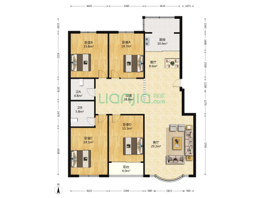 丽景琴园西区 4室2厅2卫 189平方