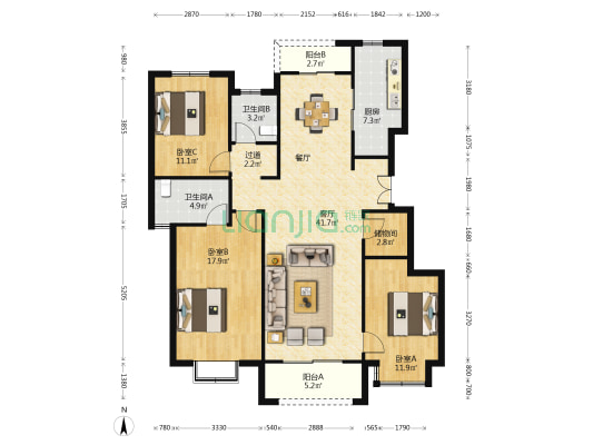 裕华晴园 3室1厅2卫 138平方