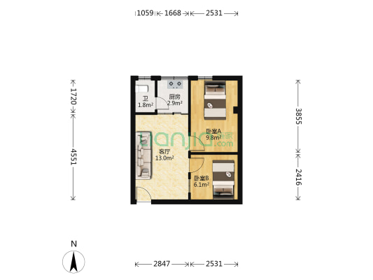 泰兴七巷 2室1厅1卫 43平方