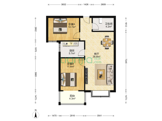 欧景华庭 2室1厅1卫 90平方