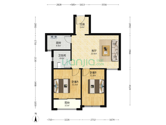 合作经济广场 2室1厅1卫 83平方