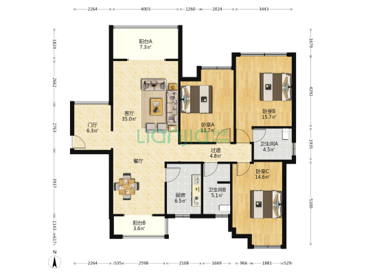 锦地苑 3室1厅2卫 130平方
