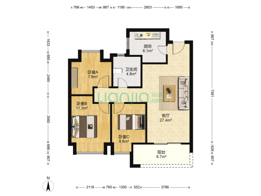 保利星河九洲 3室1厅1卫 98平方