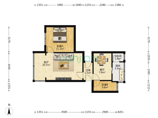 八一大院 2室2厅1卫 52平方