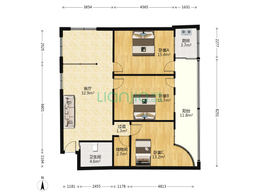 金蟾五组团 3室1厅1卫 102平方
