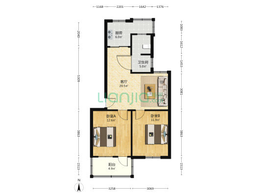 东新南路 2室1厅1卫 74平方