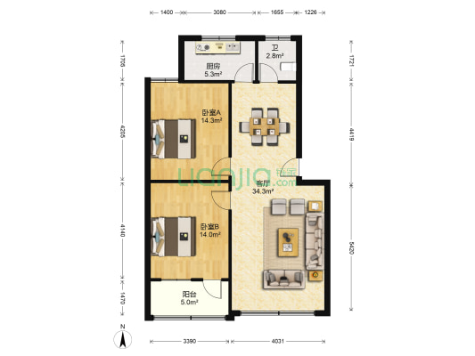 金穗小区 2室1厅1卫 92平方