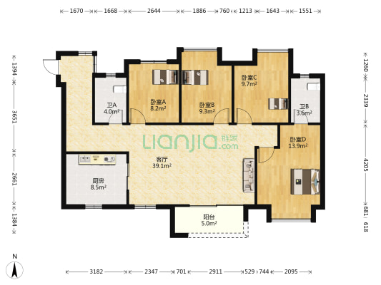 万科又一城 4室1厅2卫 124平方