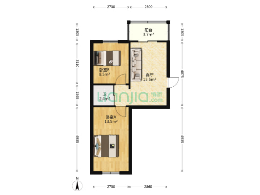 临河风景苑 2室1厅1卫 60平方