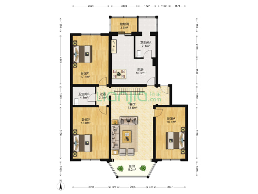 玲珑小区 3室1厅2卫 156平方