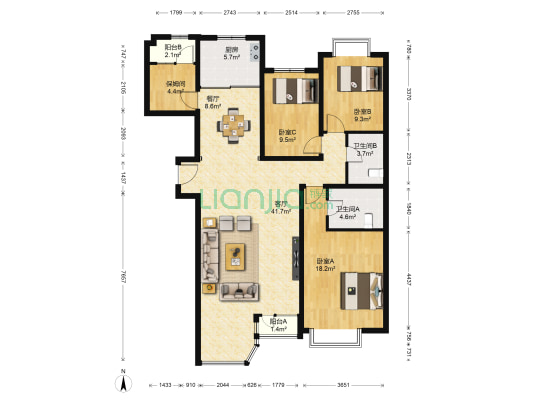 珠江帝景新博悦 3室2厅2卫 151平方