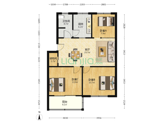 改装厂宿舍 3室1厅1卫 92平方