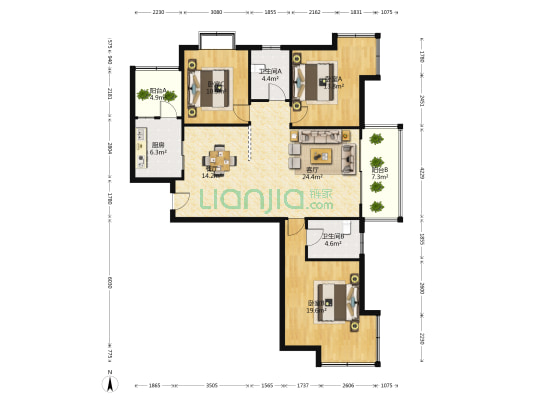 上层时代 3室2厅2卫 127平方