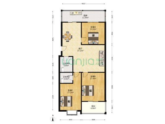 太矿西苑小区北区 3室1厅2卫 132平方
