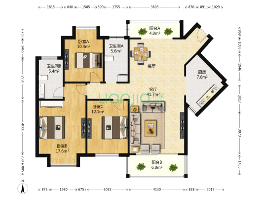 西街锦宸 3室1厅2卫 127平方