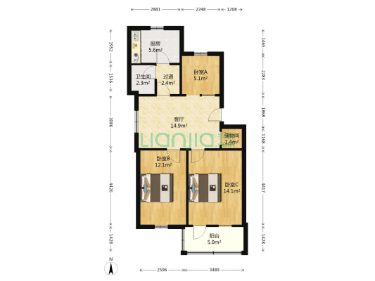 盐城拖拉机厂北宿舍区 3室1厅1卫 71平方