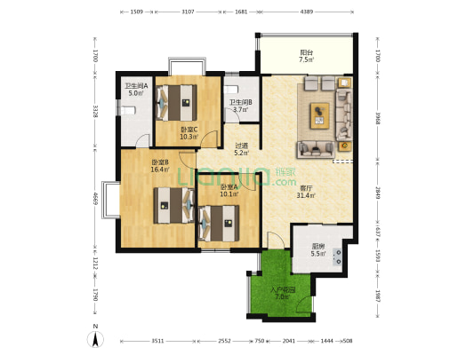 古谷禾黄居 3室1厅2卫 121平方