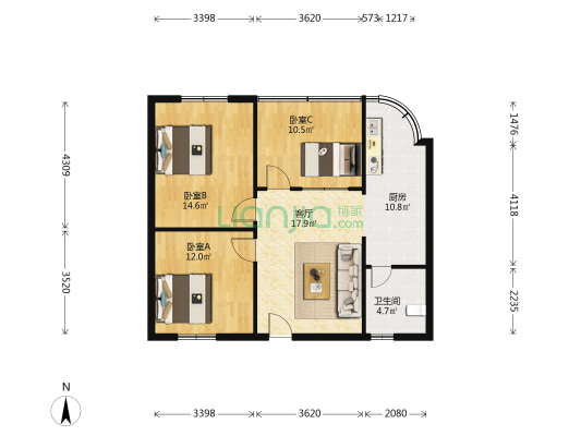 海孚大厦 3室1厅1卫 97平方
