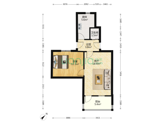 张自忠路1号 1室1厅1卫 50平方
