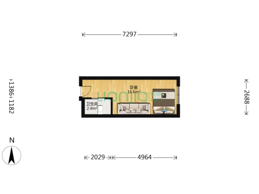 大运河孔雀城钻石湾 1室0厅1卫 33平方