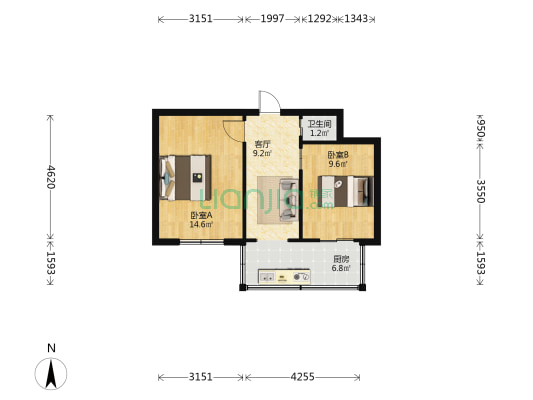电子局宿舍 2室1厅1卫 48平方