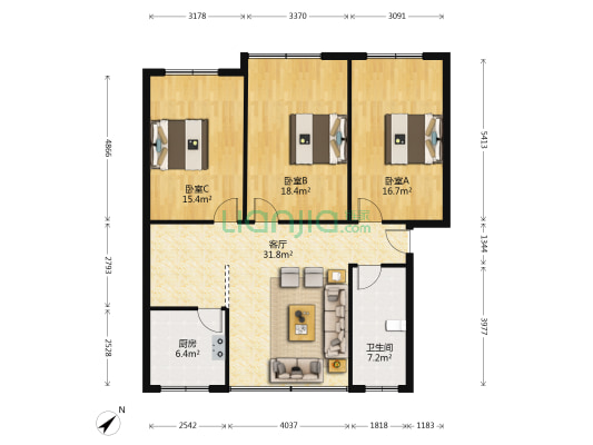 良信公寓 3室1厅1卫 119平方