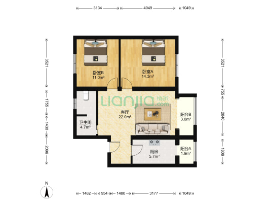麓景嘉园北里 2室1厅1卫 84平方