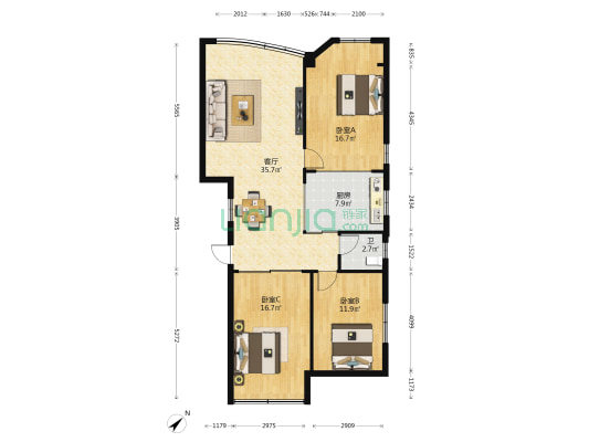 利维公寓 3室1厅1卫 110平方