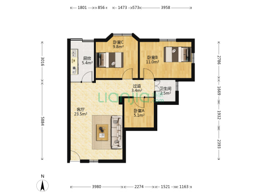 体育东小区 3室1厅1卫 72平方