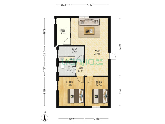 高明大道东608号 2室1厅1卫 76平方