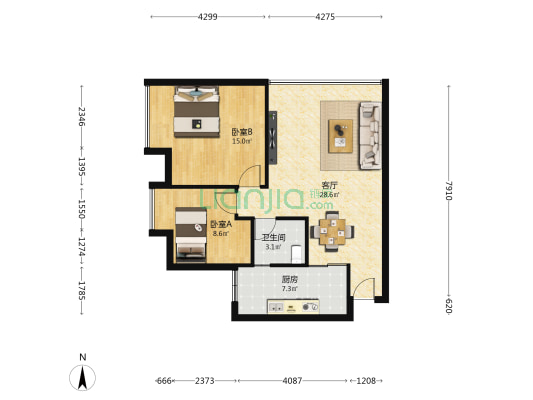 北滨壹号 2室1厅1卫 72平方
