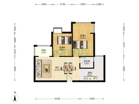 上恒绿都一期 2室1厅1卫 72平方