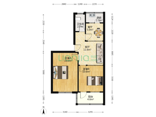 急救中心宿舍 2室2厅1卫 64平方