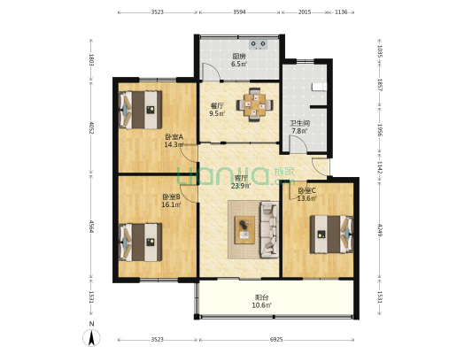 畜牧局家属院 3室2厅1卫 98平方
