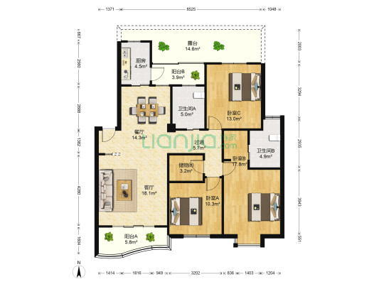 江南春城 3室2厅2卫 122平方