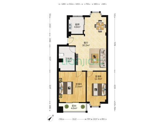 阳光新苑 2室1厅1卫 95平方