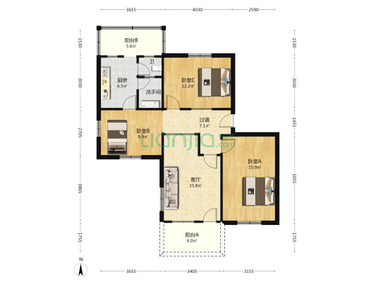 华司巷 3室1厅2卫 85平方