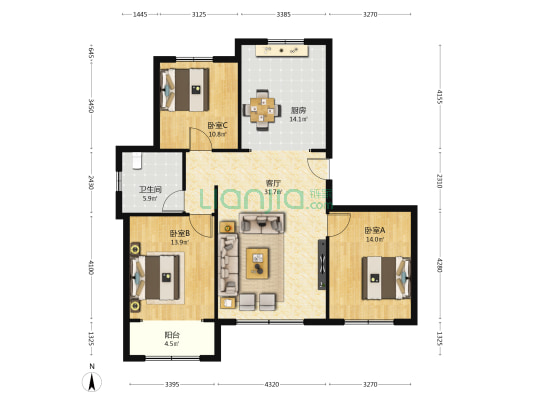 官港溪谷林苑 3室1厅1卫 127平方
