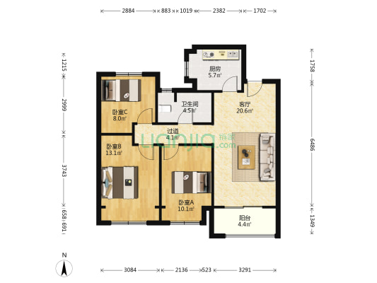 滨河四季云庭 3室1厅1卫 99平方